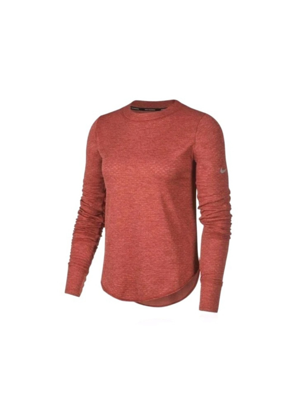 Nike Running Dri-FIT Women Sz XS Rust Long Sleeve Thumbhole Zip Pocket Shirt
